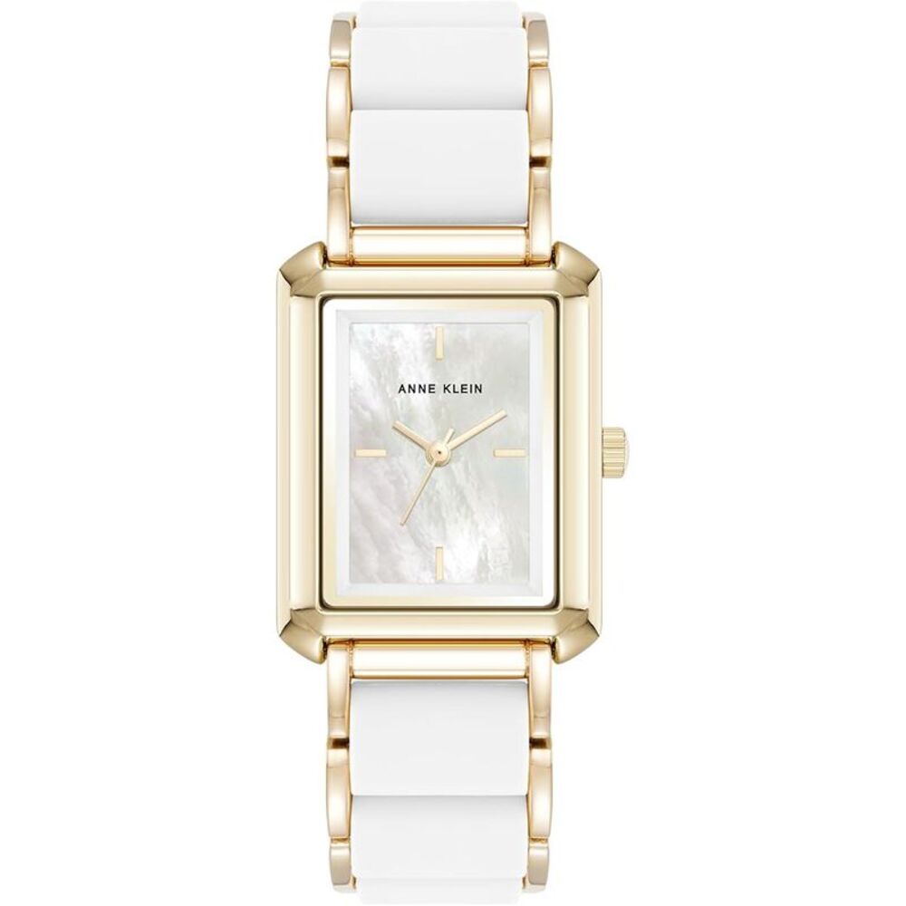 Anne Klein Gold-Tone Rectangular White Mother-of-… - image 1